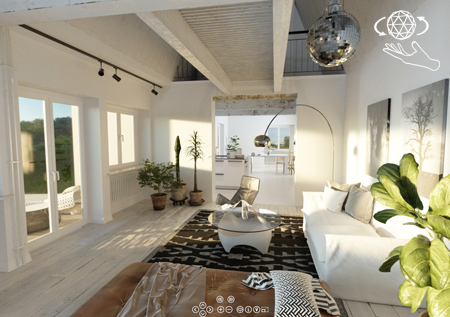 Starten Sie die virtuelle Immobilienbegehung mit 360 Grad Rundumsicht per Klick auf den Startknopf